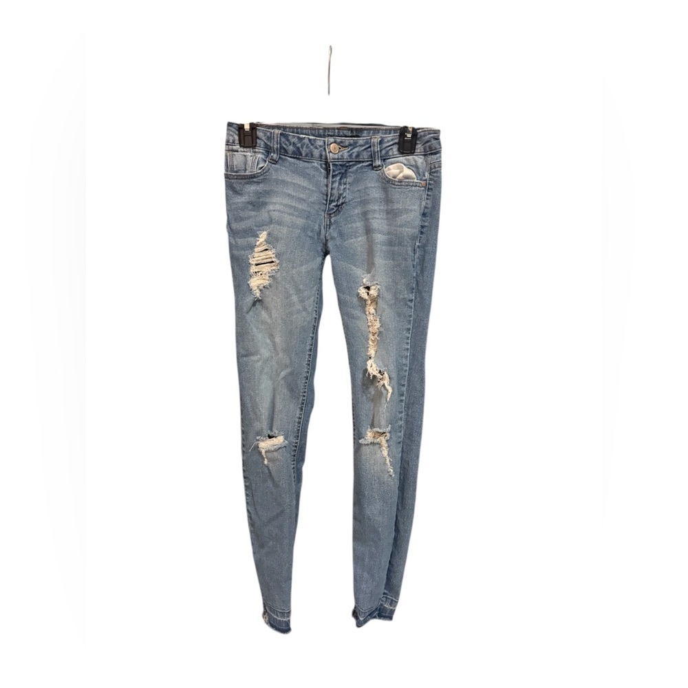 Trendy Light Blue Distressed Skinny Jeans